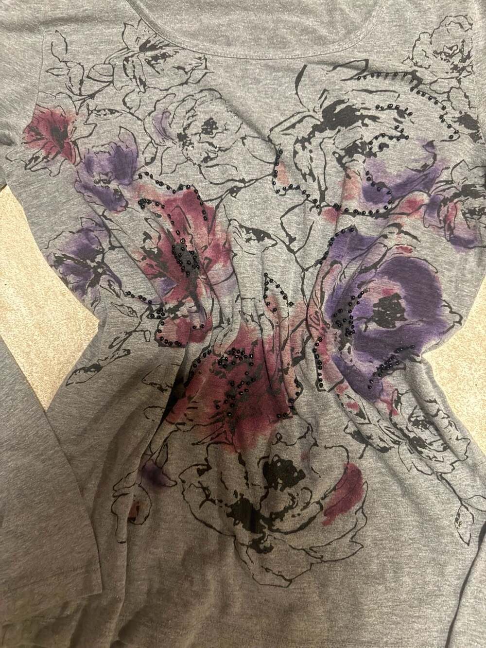 Jones New York Sport Floral Long Sleeve Top Gray Size M